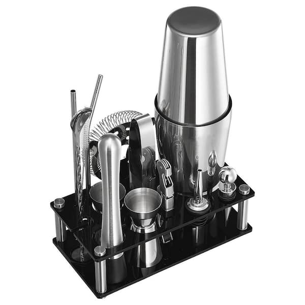 SKYSHALO Cocktail Shaker Set, 14-Piece Stainless Steel Bar Tools with Acrylic Stand, Boston Bartender Kit Accessories:Mixer Spoon