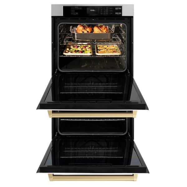Autograph Edition 30 in. Electric Double Wall Oven with Convection in Stainless Steel, White Matte and Champagne Bronze