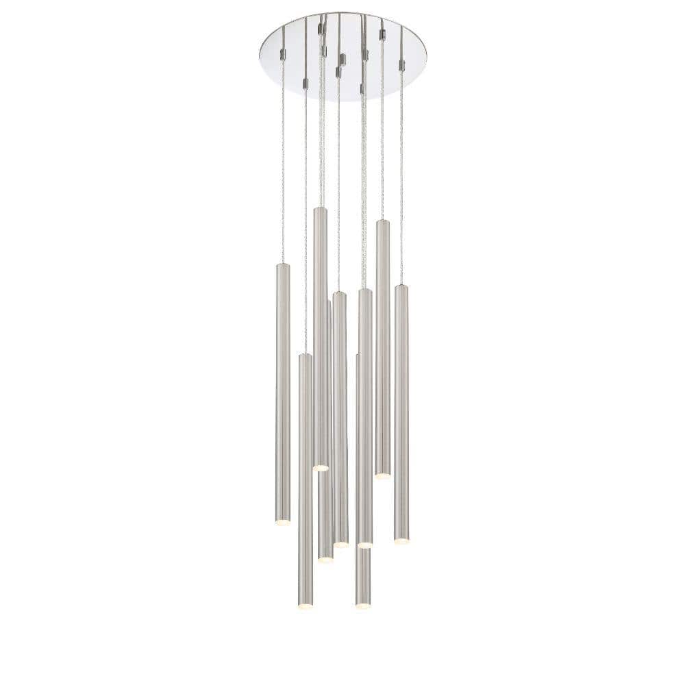 Forest 5 W 9 Light Chrome Integrated LED Shaded Chandelier with Brushed Nic