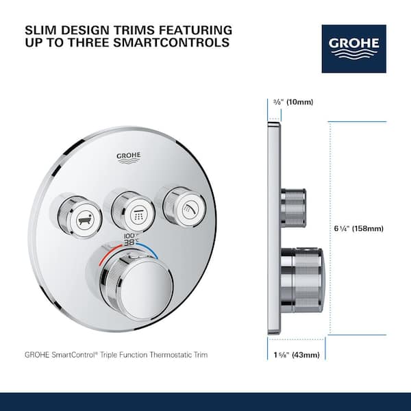 Grohtherm Smart Control Triple Function Round Thermostatic Trim with Control Module in Brushed Nickel