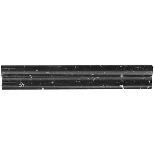 Ivy Hill Tile Blackout Nero Marquina 2 in. x 12 in. Polished Marble Chair Rail Liner Tile Trim