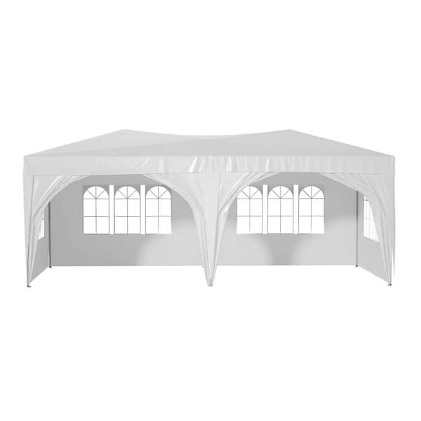 Unbranded 10 ft. x 20 ft. White Pop Up Canopy Outdoor Portable Party Folding Tent with 6 Removable Sidewalls, Carry Bag