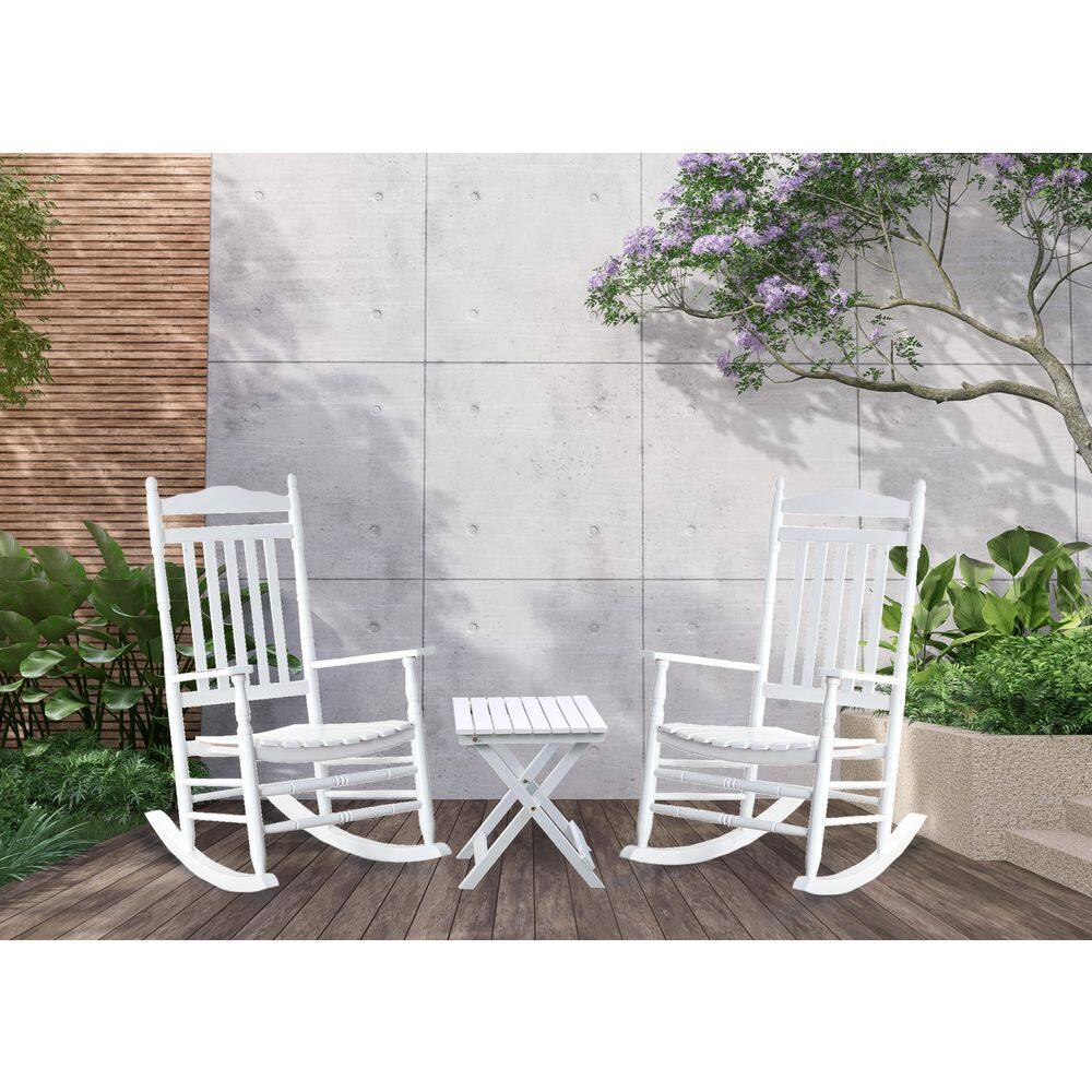 Hngilkoo Wood Outdoor Rocking Chair for Adults 3-Piece Rocker Set with ...