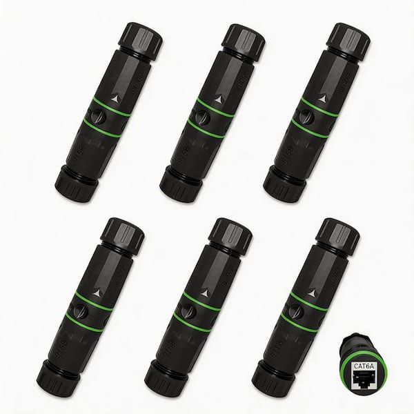 IP68 Waterproof RJ45 Coupler, Cat6A Shielded Ethernet Connector, 10Gbps Outdoor Cable Extender, Cat6 Cat5e (6-Pack)