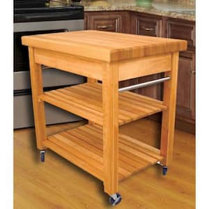 French Country Natural Wood Kitchen Cart with Storage