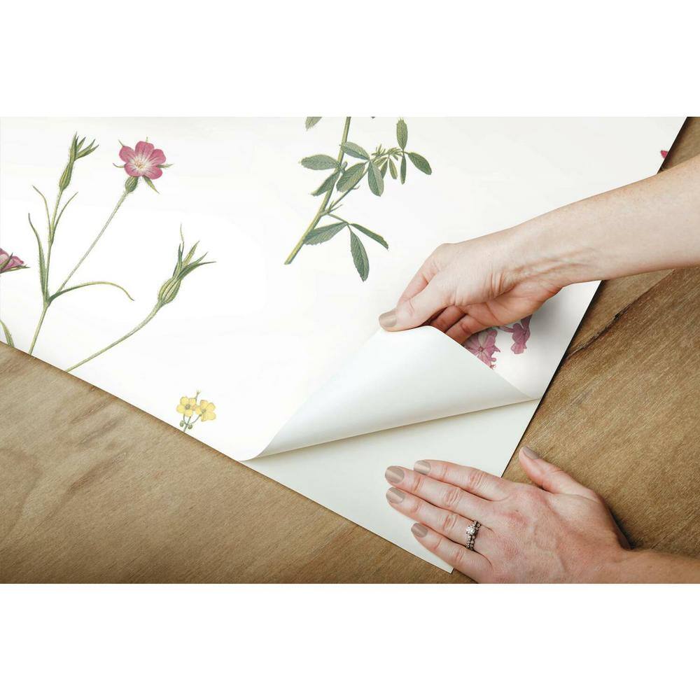 Green and Pink Floral Botanical Peel and Stick Wallpaper Roll