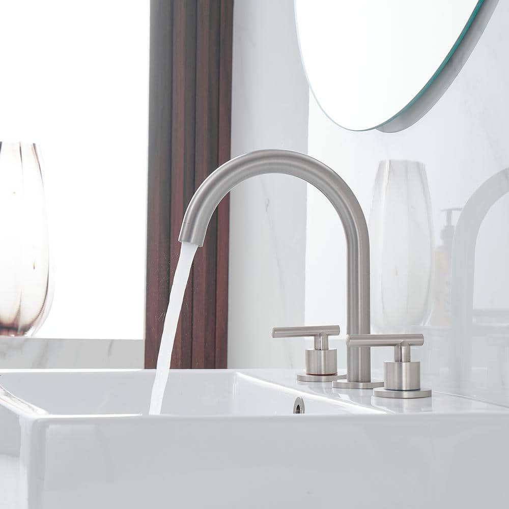 Brushed Nickel 8-Inch Widespread 2-Handle High-Arc Bathroom Faucet