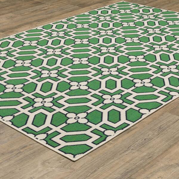 AVERLEY HOME Hibiscus Ivory/Green 10 ft. x 13 ft. Geometric Tile