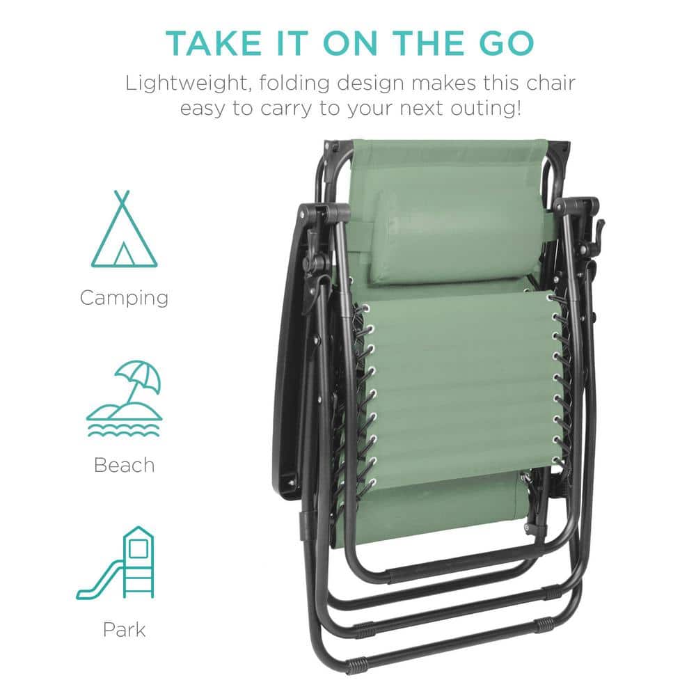 Sage Green Folding Zero Gravity Recliner with Canopy and Tray