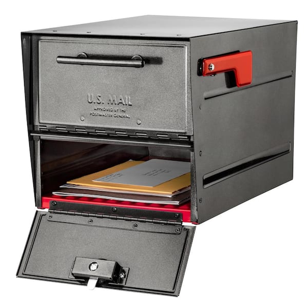 Oasis Eclipse Pewter Locking Parcel Mailbox with Red Flag Oasis Eclipse Pewter Locking Parcel Mailbox with Red Flag