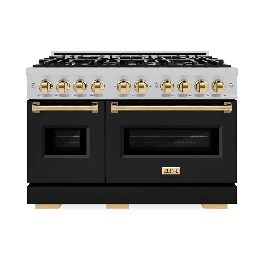 Autograph 48 in. Classic Double Oven Dual Fuel Range with 8 Burners in Satin Steel with Black Doors and Gold Accents price history on PriceWatchPro