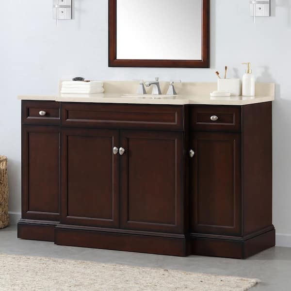 Home Decorators Collection Teagen 58 In. W Bath Vanity In Dark Espresso With Cultured Stone Vanity Top In Beige With White Basin-Teagen 58Eb - The Home Depot