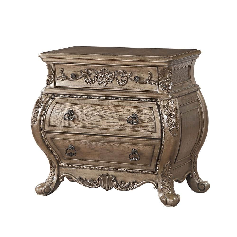 Vintage Oak 3-Drawer Nightstand with Antique Pull-Ring Handles