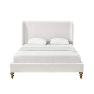 Bonfils Cream White Linen King Bedframe with Tufted Headboard