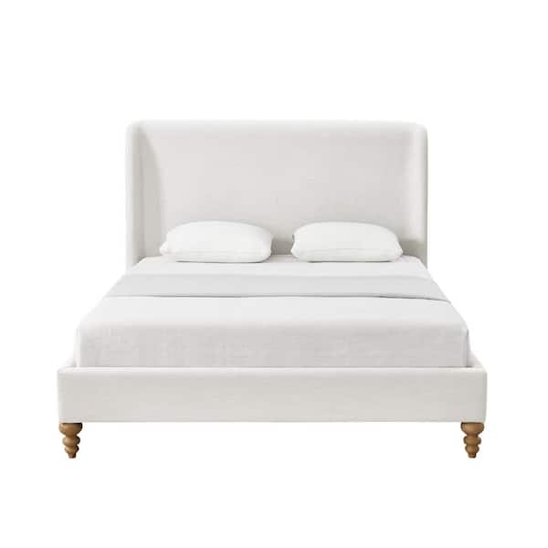 Rustic Manor Bonfils Cream White Linen Queen Bedframe with Tufted Headboard