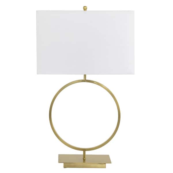 Yosemite Home Decor Circlet 29 in. Gold Modern Hardwired LED Circular Metal Table Lamp with Classic White Linen Shade