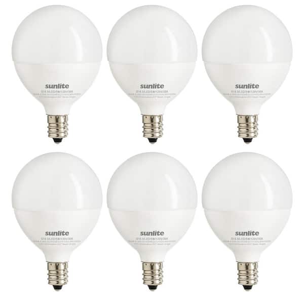 Sunlite 60-Watt Equivalent G16.5 Frosted Dimmable Candelabra E12 Base LED Light Bulb 3000K (6-Pack)