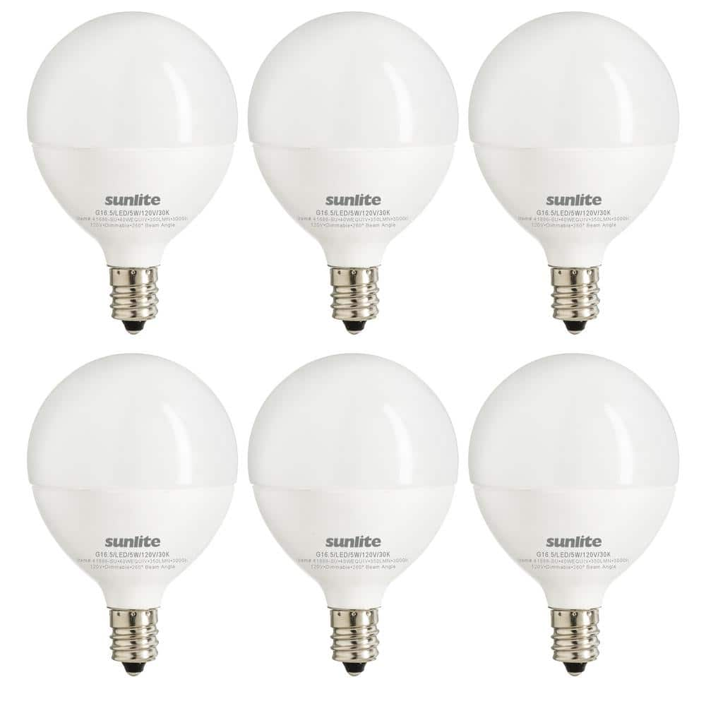 Sunlite 60-Watt Equivalent G16.5 Frosted Dimmable Candelabra E12 Base ...