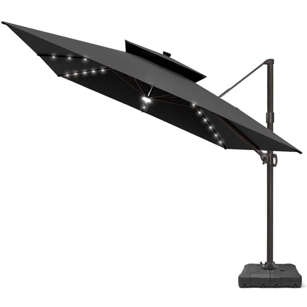 Solar LED 11 ft. Square Double Top 360° Swivel Cantilever Patio Umbrella in Black with 260 lbs. Umbrella Base price history on PriceWatchPro