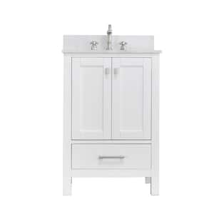 GlamourAura 24 in. W x 22 in. D x 39.24 in. H Single Sink Bath Vanity in White with White Engineered Stone Top