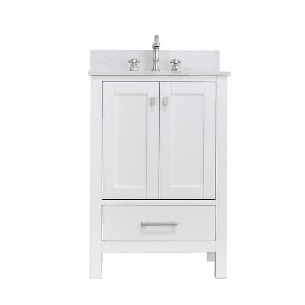 PROOX GlamourAura 24 in. W x 22 in. D x 39.24 in. H Single Sink Bath Vanity in White with White Engineered Stone Top