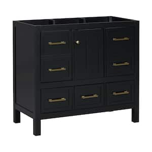 36 in. W x 18 in. D x 33 in. H Bath Vanity Cabinet without Top with 5 Drawer & Soft Closing Doors in Black