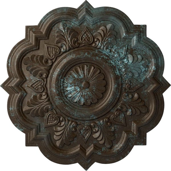 Ekena Millwork 20-1/4" x 1-1/2" Deria Urethane Ceiling Medallion (Fits Canopies upto 6"), Hand-Painted Bronze Blue Patina