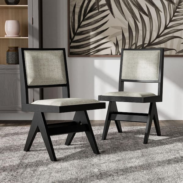 Furniture of America Rufus Black and Light Gray Fabric Upholstered Side Chairs with Inverted V-Leg Chair (Set of 2)