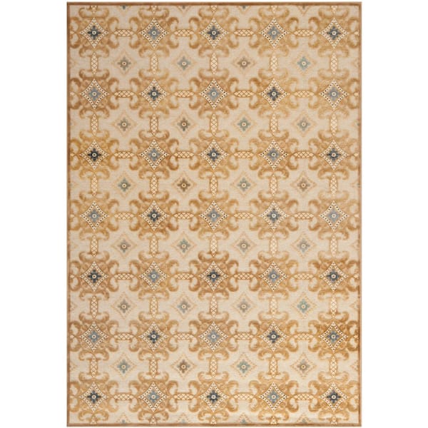 Martha Stewart Taupe/Cream 3 ft. x 6 ft. Geometric Floral Ornate Area Rug