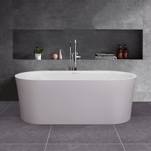 Diana 59 in. Acrylic FlatBottom Double Ended Air Bath Bathtub with Polished Chrome Overflow and Drain Included in White