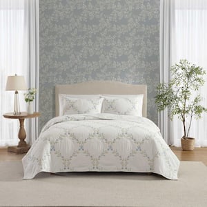 Laura Ashley Peony Garden 3-Piece Blue Reversible 100% Cotton King