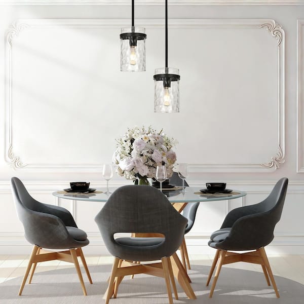 Jasslynn 2-Pack 60W Black Modern Adjustable Pendant Light Fixture with Cylinder Glass Shade for Kitchen Dining Room