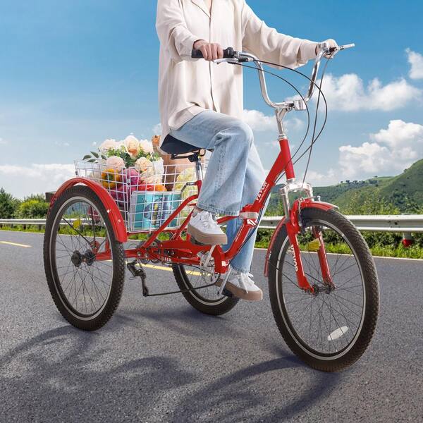 Tricycle pour les plus âgés tricycle 6 vitesses 26 pouces tricycle pour adultes avec selle Cruise Vélo de transport Vélo de transport pour seniors Réglable en hauteur Vélo de seniors avec panier