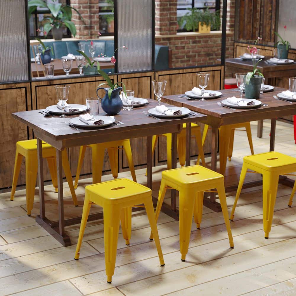 Yellow 18-Inch Backless Metal Stackable Stools, Set of 4