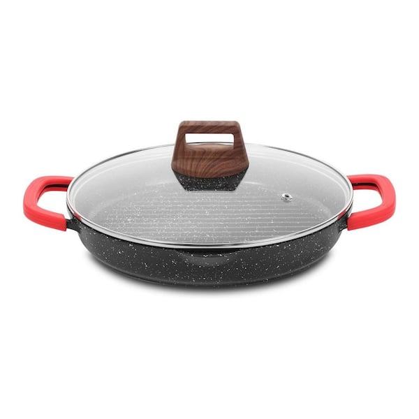 11 in. Nonstick Granite Coating Grill Pan Induction Compatible Aluminum Easy Clean Square Skillet Black