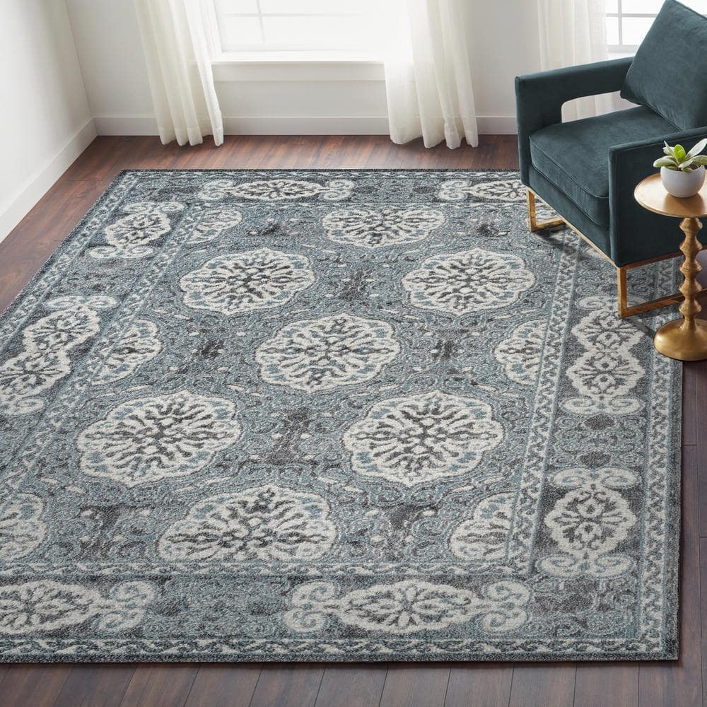 Alexandria 5' x 7' Deep Blue Oriental Synthetic Area Rug
