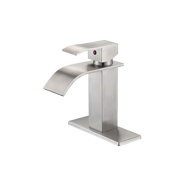 FORCLOVER Single-Handle Single-Hole Deck Mount Bathroom Faucet with Waterfall in Brushed Nickel
