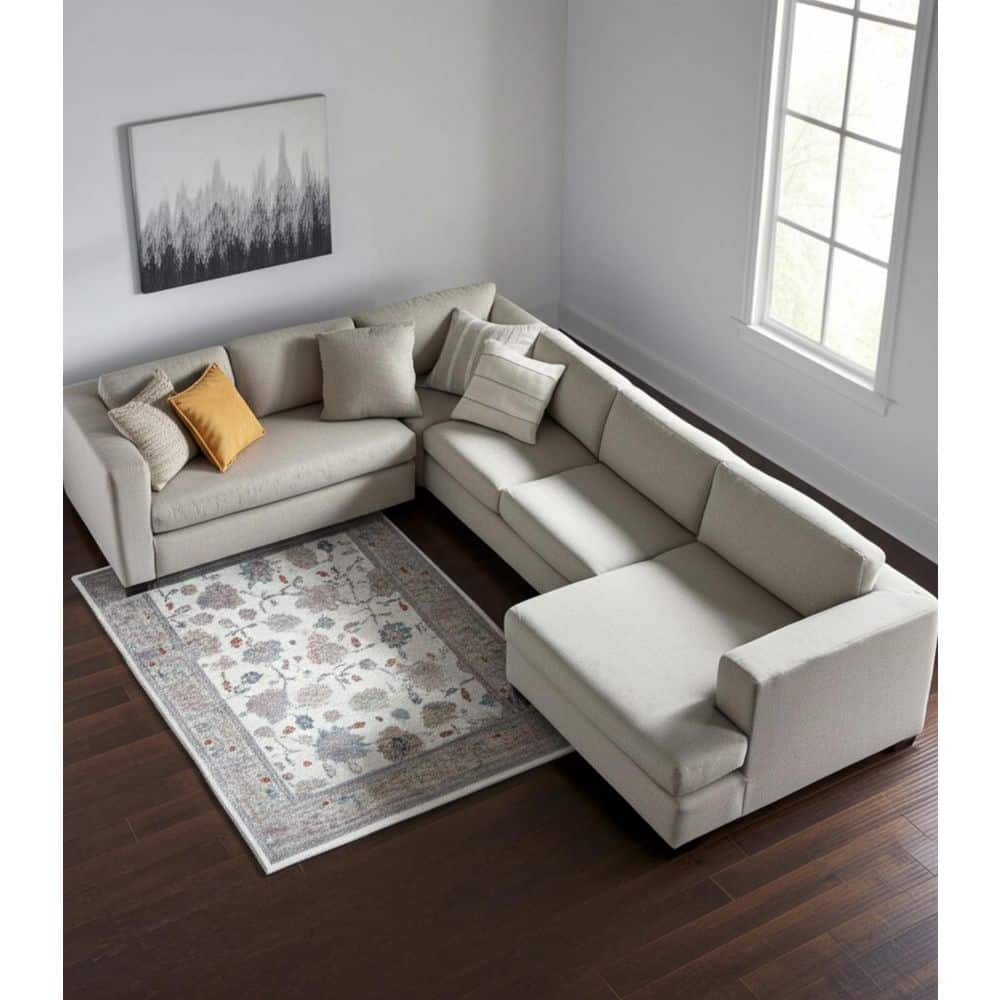 12' X 15' Ivory Brown And Blue Floral Distressed Area Rug