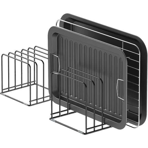 Black Steel Kitchen Cabinet Organizer Cookware Holder Divided Rack for Bakeware Cutting Board Storage 2 PCS