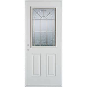32 in. x 80 in. Geometric Zinc 1/2 Lite 2-Panel Painted White Right-Hand Inswing Steel Prehung Front Door