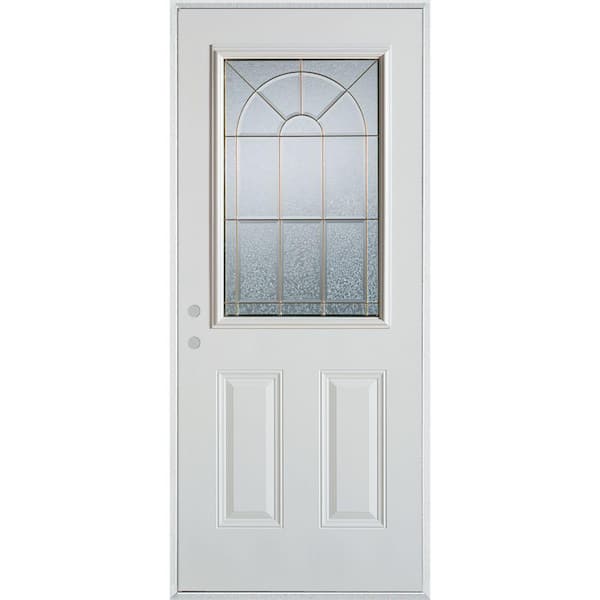 Stanley Doors 36 in. x 80 in. Geometric Zinc 1/2 Lite 2-Panel Painted White Right-Hand Inswing Steel Prehung Front Door