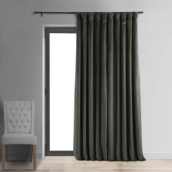 Exclusive Fabrics & Furnishings Gunmetal Grey Extra Wide Velvet Rod Pocket Blackout Curtain - 100 in. W x 108 in. L (1 Panel)