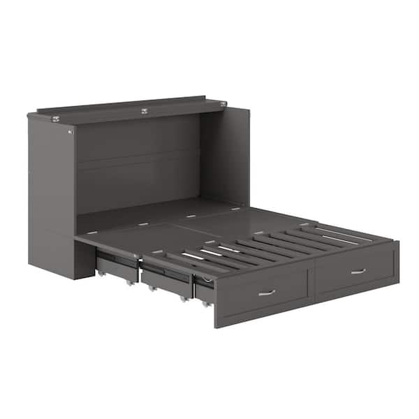 AFI Alara Gray Solid Wood Frame Queen Murphy Bed Chest with Storage and Built-in Charger