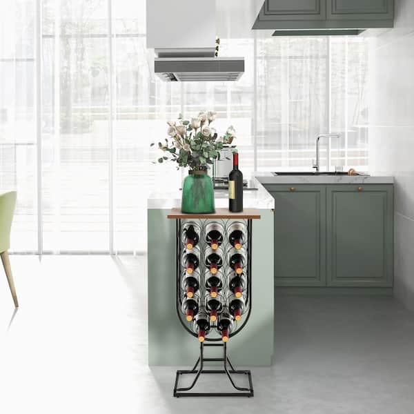 Costway 14-Bottles Wine Rack Console Table Freestanding Wine Storage with Woodtop and Wheels