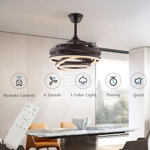 42 in. Retractable Blades Integrated LED Indoor Brown 6-Speed Reversible Motor Ceiling Fan with Remote