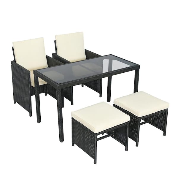 Unbranded 5-Piece Wicker Rattan Outdoor Patio Furniture Set with Beige Cushions