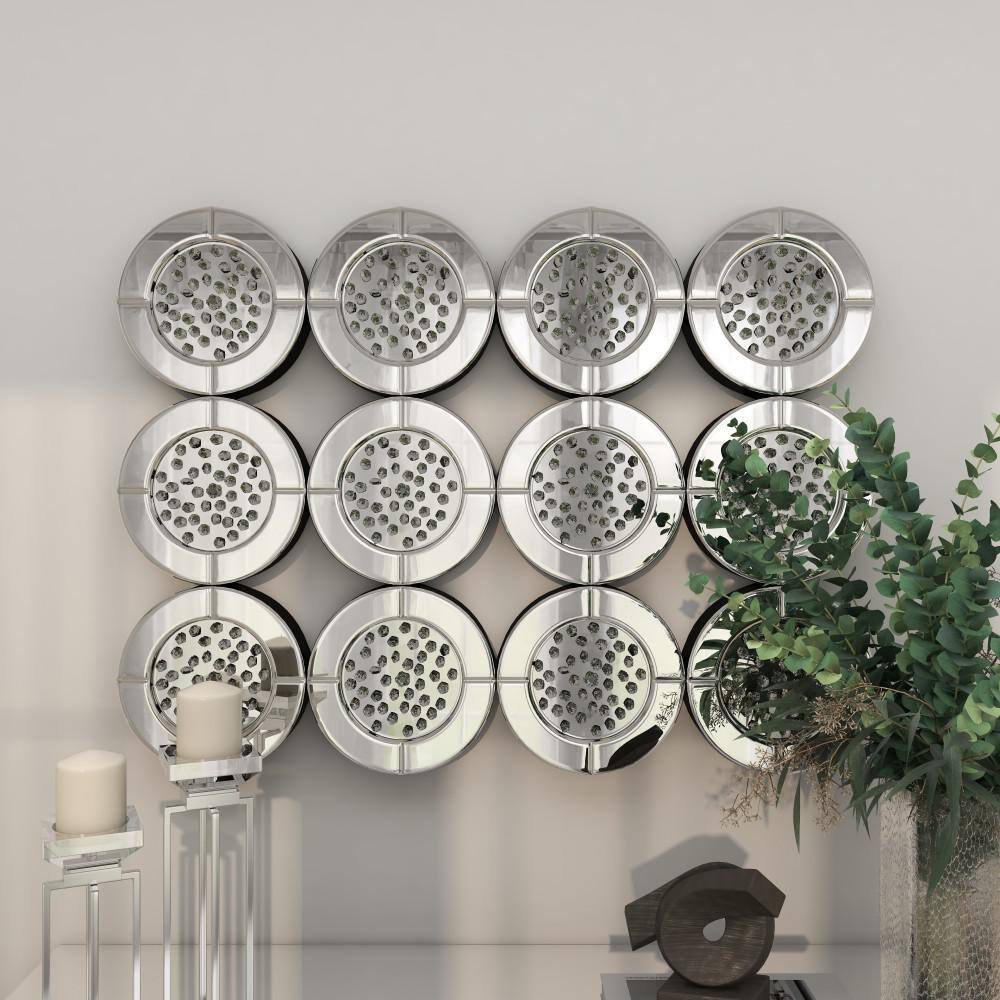 Luxe Reflections Silver Wood Wall Mirror with Crystal Accents 39" Round