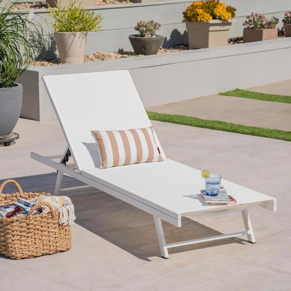 Noble House Salton White Metal Adjustable Outdoor Chaise Lounge