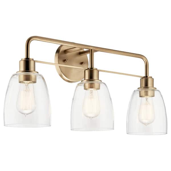 Meller 24.25 in. 3-Light Champagne Bronze Vintage Bathroom Vanity Light with Clear Glass