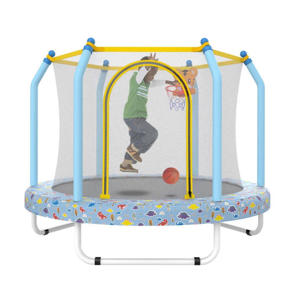 Kelmor 55 in. Outdoor Recreational Trampoline for Kid with Enclosure Net & Basketball Hoop, Blue Forest Dinosaur Pattern price history on PriceWatchPro
